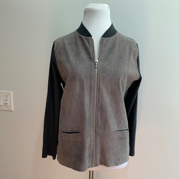 majestic filatures paris Jackets & Blazers - Majestic Filatures Gray zip front mixed jacket Suede leather Grey 3 Medium M